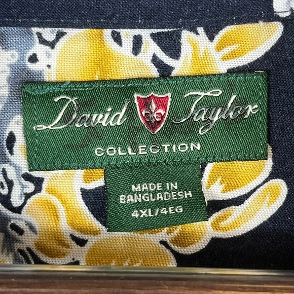 Hawaiian Hibiscus Lei Floral Shirt Mens 4XL Button Navy Yellow Resort Casual - Picture 3 of 7